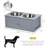 Elevated Dog Bowls with Storage, 2 Stainless Steel Bowls for Medium Dogs, Gray