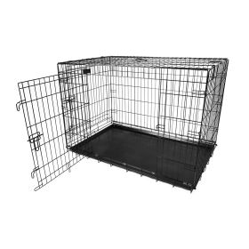 36inches Dogs Crate Folding Metal Pets Crates Double Door Puppy Cage Easy Set Up