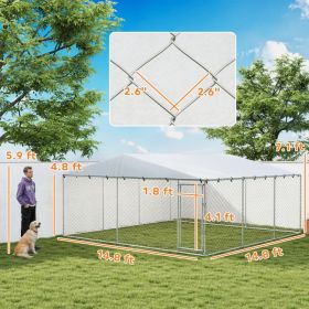 7' Dog Kennel Outdoor For Small Medium Large Dogs With Waterproof Roof, Silver (Option: Silver)