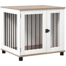 Dog Kennel Furniture Side End Table Indoor with Lockable Door, for Small and Medium Dogs, Walnut Brown (Option: Walnut Brown)