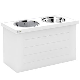 Elevated Dog Bowls with Slow Feeder Mat, Storage Cabinet, 3 Stainless Steel Bowls for Large & Extra Large Dogs, White (Color: White)