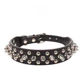 Spiked Studded Leather Dog Collar Rivets Pet Small Large Cat Pit Bull Adjustable (Color: black, size: XS)