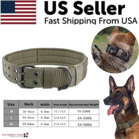 2-Inch Wide Tactical Heavy-Duty Nylon Dog Collar – K9 Military Collar with Metal Buckle (Color: Green, size: M - Neck 15.7" ~ 19.7")