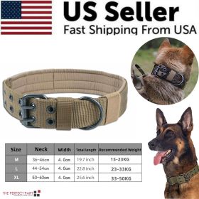 2-Inch Wide Tactical Heavy-Duty Nylon Dog Collar – K9 Military Collar with Metal Buckle (Color: Brown, size: L - Neck 18.9" ~ 22.8")