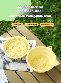 3-in-1 Pet Travel Collapsible Bowl Foldable Slow-Feeder With Strong Suction Cups  Portable Silicone Dog Bowl with Hook for Hanging on Collar/Backpack (Color: Green, size: 450ml)