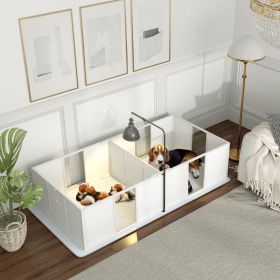 Whelping Box for Dogs w/ Retractable Light Stand, Waterproof Pee Pad & Adjustable Height Door for Medium Breed Dogs (Color: White)