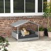 Wicker Dog House Outdoor with Canopy, Rattan Dog Bed with Water-resistant Cushion, Raised Dog Bed for Small, Medium Dogs up to 66 lbs