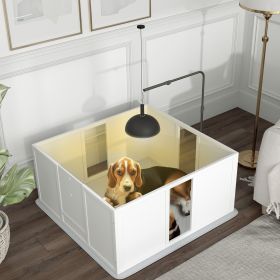 Whelping Box for Dogs with Retractable Light Stand, Washable Waterproof Pee Pad & Adjustable Door, 39" x 38" x 19" (Color: White)