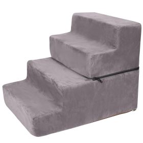 Dog Stairs Pet Step For Bed Couch Sofa Car 4 Steps Soft Foam Detachable Dogs Cats Climb Ladder (Option: Grey)