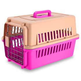 Travel Dog Kennel Carrier Handheld Pet Crate Cage Cat Rabbit Carrier Box w/ 11lbs Max Load Safety Squeeze Latch (Option: Pink)