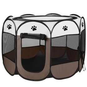 Portable Foldable Pet Tent Exercise Pen Kennel Removable Zipper Top and Bottom Water Resistant Indoor Outdoor Use For Dogs Cats Other Pets (Option: L_Coffee)