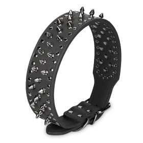 Spiked Leather Dog Collar | Adjustable Studded Pet Neck Collar for Dogs (Option: BLK_L)