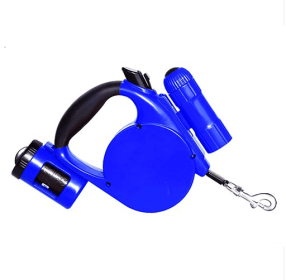 Nightwalk 4.5M Led Light And Waste Bag Dispenser Retractable Dog Leash (Color: Blue)