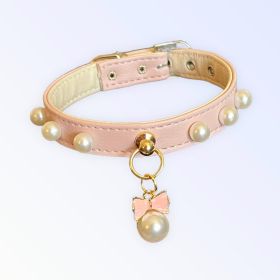 Chic Pearl and Bow Dog Collar in Vegan Leather (Pack Of: 1, size: 14")
