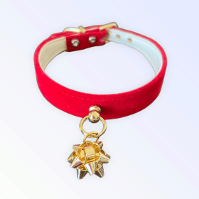 Velvet Bow Collar with Holiday Gift Wrap Detail (Size-Pack Of: 20"-1, Color: Gold Bow)
