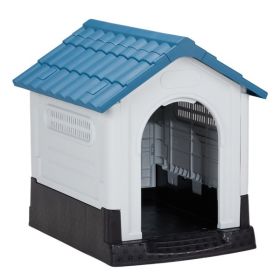 33 inch Large Plastic Dog House, Indoor Outdoor Doghouse Pet House with Air Vents and Elevated Floor, Insulated Water Resistant Puppy Shelter Ken (Color: as picture)
