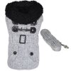 Grey Herringbone Designer Dog Harness Coat with Matching Leash