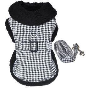 Black and White Classic Houndstooth Dog Harness Coat with Leash (size: X-Large)