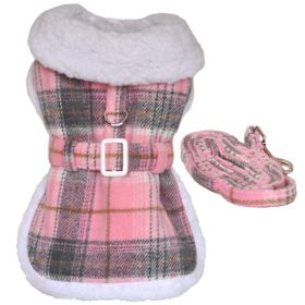 Sherpa-Lined Dog Harness Coat (Color: Pink & White Plaid, size: XX-Large)