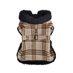 Sherpa-Lined Dog Harness Coat (Color: Brown & White Plaid, size: XX-Large)