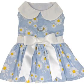 Blue Daisy Dog Dress with Matching Leash (size: large)